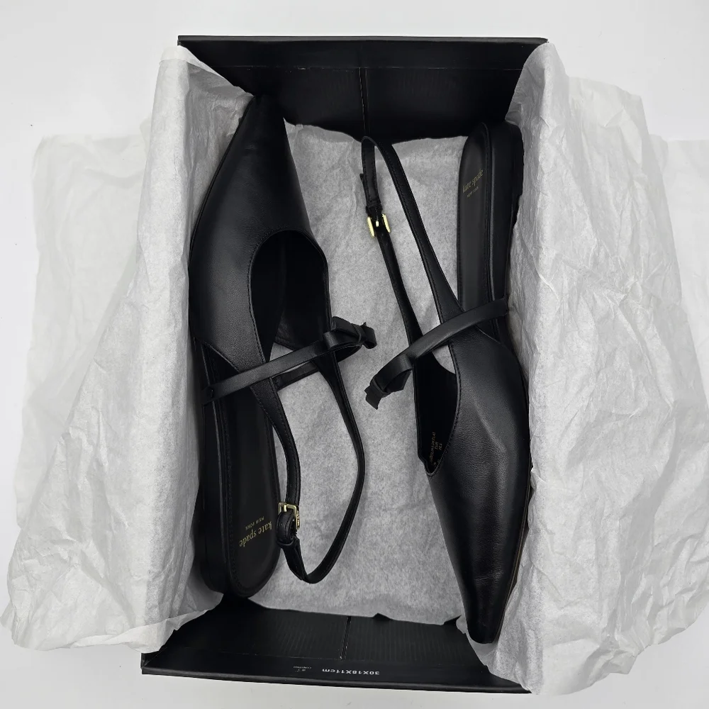 kate spade Black Pointed Slingback Flats with Bow